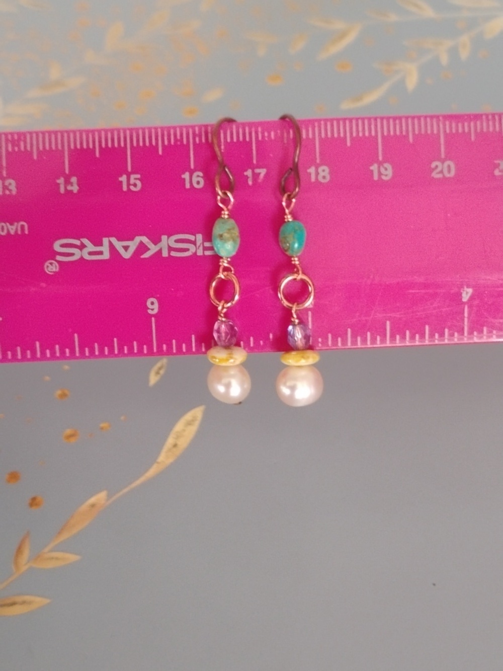 Kingman Turquoise And Fresh Water Pearl Earrings - Picture 5 of 9